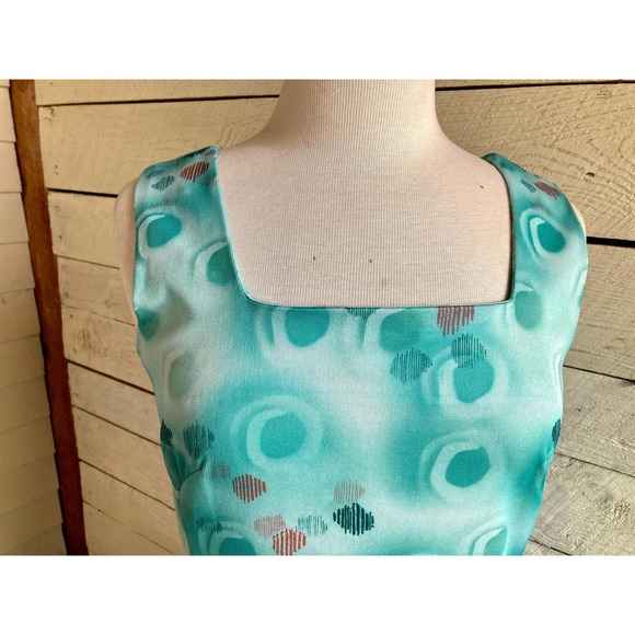 70s green polyester maxi dress Hal Ferman square neck sleeveless - 1970s - Picture 2 of 8